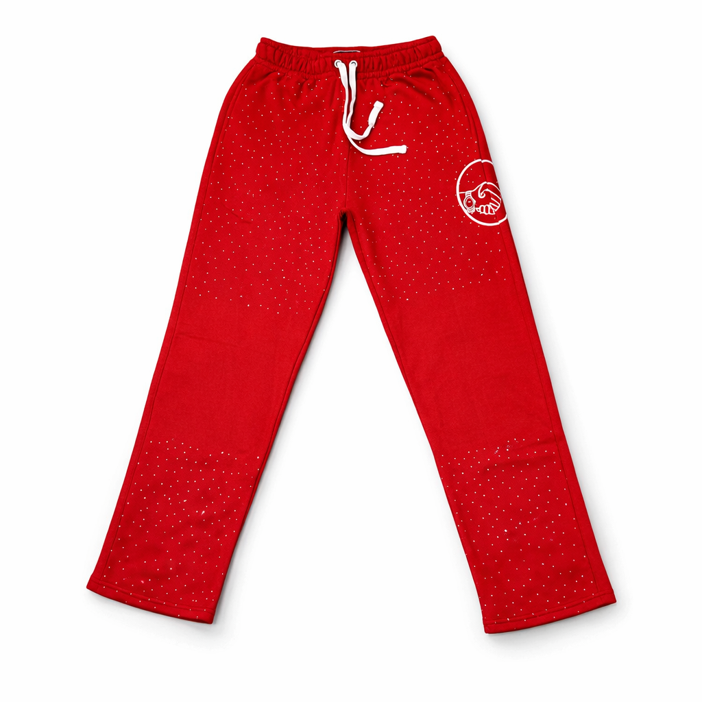 GTST Handshake Rhinestone Sweatpants - Red
