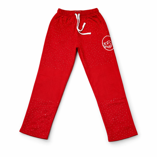 GTST Handshake Rhinestone Sweatpants - Red